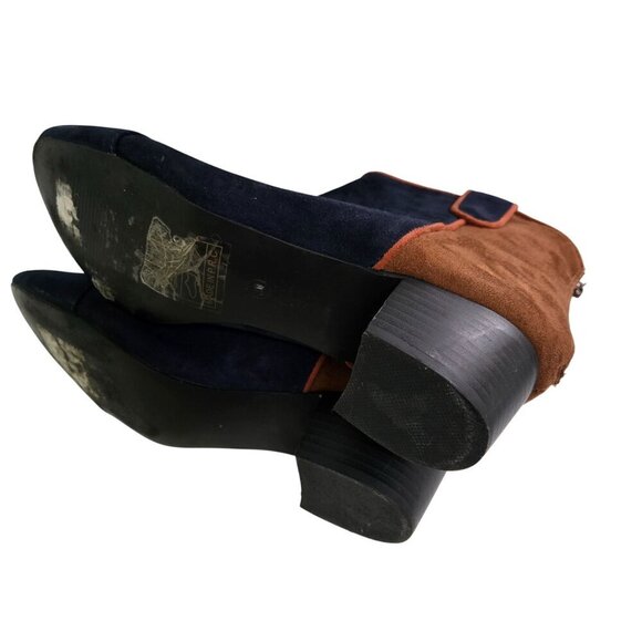 Vanessa Wu Anthropologie Colorblock Western Ankle Boots Navy Tan Size 39/9 - Picture 7 of 11